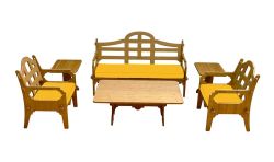 Palladian Lounge Set With 1 Sofa, 2 Lounge Chairs, 1 Coctail Table, 2 Medium Side Tables And 3 Yellow Sunbrella Cushions