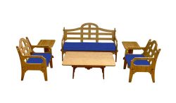 Palladian Lounge Set With 1 Sofa, 2 Lounge Chairs, 1 Coctail Table, 2 Medium Side Tables And 3 Blue Sunbrella Cushions