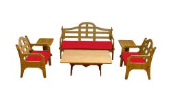 Palladian Lounge Set With 1 Sofa, 2 Lounge Chairs, 1 Coctail Table, 2 Medium Side Tables And 3 Red Sunbrella Cushions