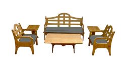 Palladian Lounge Set With 1 Sofa, 2 Lounge Chairs, 1 Coctail Table, 2 Medium Side Tables And 3 Charcoal Sunbrella Cushions
