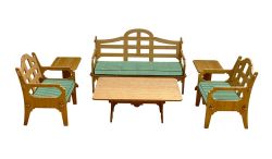 Palladian Lounge Set With 1 Sofa, 2 Lounge Chairs, 1 Coctail Table, 2 Medium Side Tables And 3 Green And White Striped Sunbrella Cushions