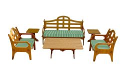 Palladian Lounge Set With 1 Sofa, 2 Lounge Chairs, 1 Coctail Table, 2 Small Side Tables And 3 Green And White Striped Sunbrella Cushions
