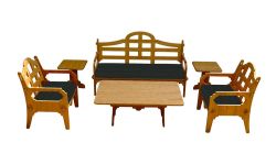 Palladian Lounge Set With 1 Sofa, 2 Lounge Chairs, 1 Coctail Table, 2 Small Side Tables And 3 Black Sunbrella Cushions