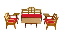 Palladian Lounge Set With 1 Sofa, 2 Lounge Chairs, 1 Coctail Table, 2 Small Side Tables And 3 Red Sunbrella Cushions