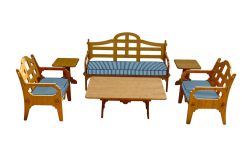 Palladian Lounge Set With 1 Sofa, 2 Lounge Chairs, 1 Coctail Table, 2 Small Side Tables And 3 Blue And White Striped Sunbrella Cushions