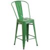 24'' High Green Metal Indoor-Outdoor Counter Height Stool with Back