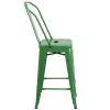 24'' High Green Metal Indoor-Outdoor Counter Height Stool with Back