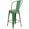 24'' High Green Metal Indoor-Outdoor Counter Height Stool with Back