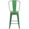 24'' High Green Metal Indoor-Outdoor Counter Height Stool with Back