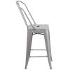 24'' High Silver Metal Indoor-Outdoor Counter Height Stool with Back