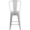 24'' High Silver Metal Indoor-Outdoor Counter Height Stool with Back