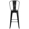 30'' High Black Metal Indoor-Outdoor Barstool with Back