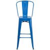30'' High Blue Metal Indoor-Outdoor Barstool with Back