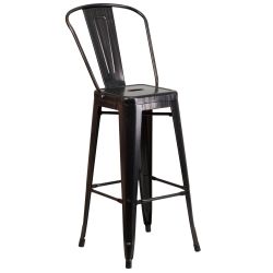 30'' High Black-Antique Gold Metal Indoor-Outdoor Barstool with Back