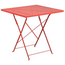 28'' Square Coral Indoor-Outdoor Steel Folding Patio Table