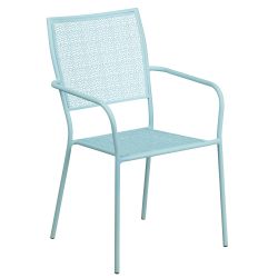 Sky Blue Indoor-Outdoor Steel Patio Arm Chair with Square Back