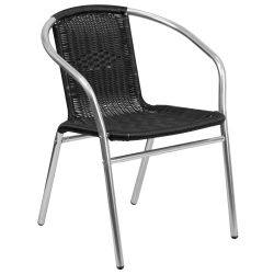 Aluminum and Black Rattan Commercial Indoor-Outdoor Restaurant Stack Chair
