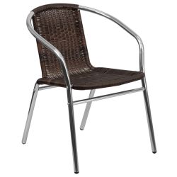 Aluminum and Dark Brown Rattan Commercial Indoor-Outdoor Restaurant Stack Chair