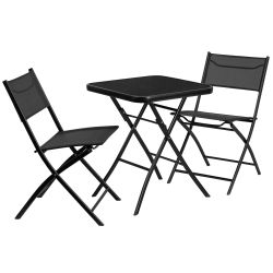 23.75'' Square Tempered Glass Metal Outdoor Table with 2 Textilene Fabric Folding Chairs