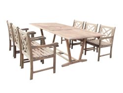 Renaissance Eco-friendly 7-piece Outdoor Hand-scraped Hardwood Hardwood Dining Set with Rectangle Extention Table and Arm Chairs