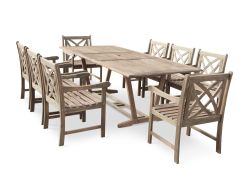Renaissance Eco-friendly 9-piece Outdoor Hand-scraped Hardwood Hardwood Dining Set with Rectangle Extention Table and Arm Chairs