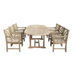 Renaissance Eco-friendly 7-piece Outdoor Hand-scraped Hardwood Hardwood Dining Set with Oval Extention Table and Arm Chairs