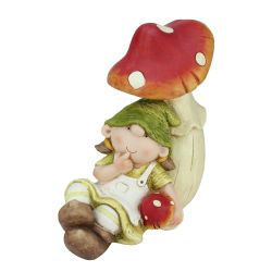 15"" Young Girl Gnome Under a Mushroom Spring Outdoor Garden Patio Figure