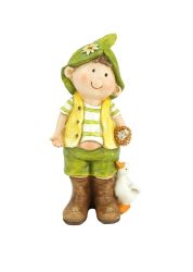 9.75"" Young Boy Gnome Standing with Duck Spring Outdoor Garden Patio Figure