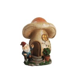 12"" Forest Gnome with Mushroom House Outdoor Patio Garden Statue