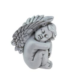 7"" Heavenly Gardens Gray Right Facing Sleeping Cherub Angel Outdoor Patio Garden Statue