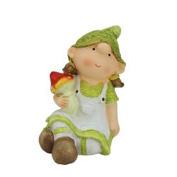 6.25"" Young Girl Gnome Holding a Mushroom Spring Outdoor Garden Patio Figure