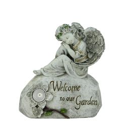 10"" Religious Peaceful Angel ""Welcome To Our Garden"" Solar Powered Outdoor Patio Statue