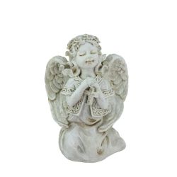 7"" Heavenly Gardens Distressed Gray Praying Angel Girl with Cross Outdoor Patio Garden Statue