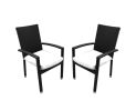 Set of 2 Black Resin Wicker Outdoor Patio Furniture Dining Chairs - White Cushions