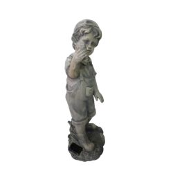 18"" Distressed Gray Boy with Cell Phone Solar Powered LED Lighted Outdoor Patio Garden Statue