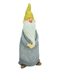 20"" Gnome with Gray Robe and Yellow Cap Outdoor Patio Garden Statue