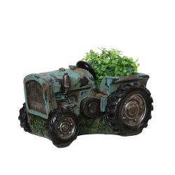 12.25"" Distressed Teal & Black Tractor Outdoor Garden Patio Planter