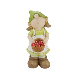 23"" Young Girl Gnome Holding a Basket of Mushrooms Spring Outdoor Garden Patio Figure
