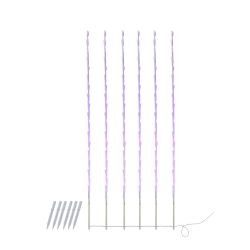 Set of 6 Purple LED Lighted White Branch Patio and Garden Novelty Christmas Light Stakes 4'