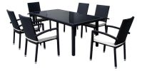 7-Piece Black Resin Wicker Outdoor Furniture Patio Dining Set - White Cushions
