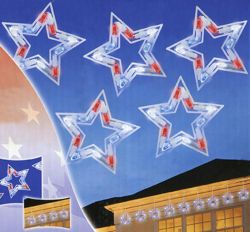 Set of 5 LED Red, White and Blue Patriotic Star Christmas Lights - White Wire