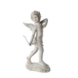 24"" Distressed Ivory Cherub Angel with Bow Outdoor Patio Garden Statue