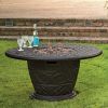 5-Piece Portico Wicker Patio Chair and Cast Aluminum Gas Fire Pit Outdoor Furniture Set - Beige Cushions