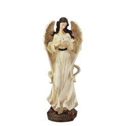 13.5"" Heavenly Gardens ""Peace and Love"" Distressed Ivory Angel with Dove Outdoor Patio Garden Statue