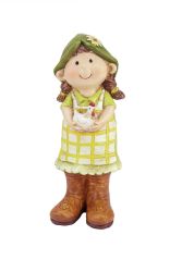 9.75"" Young Girl Gnome Standing with Chicken Spring Outdoor Garden Patio Figure