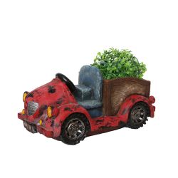 14.5"" Distressed Red Vintage Car LED Lighted Solar Powered Outdoor Garden Patio Planter
