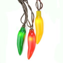 Set of 35 Red Yellow, and Green Chili Pepper Summer Garden Patio Christmas Lights - Brown Wire