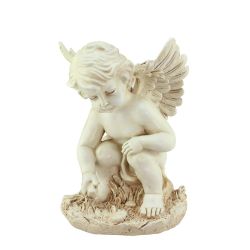 12"" Heavenly Gardens Distressed Ivory Sitting Cherub Angel Outdoor Patio Garden Statue