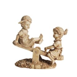 11.5"" Almond Colored Boy and Girl Playing on Seesaw Outdoor Patio Garden Statue
