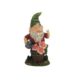 13"" Gnome with Flowers Solar Powered Lighted Outdoor Patio Garden Statue